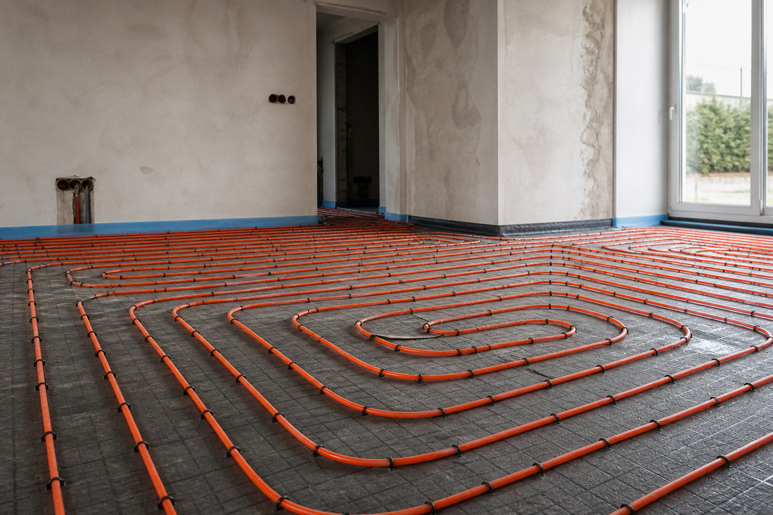Underfloor heating system installation during renovation