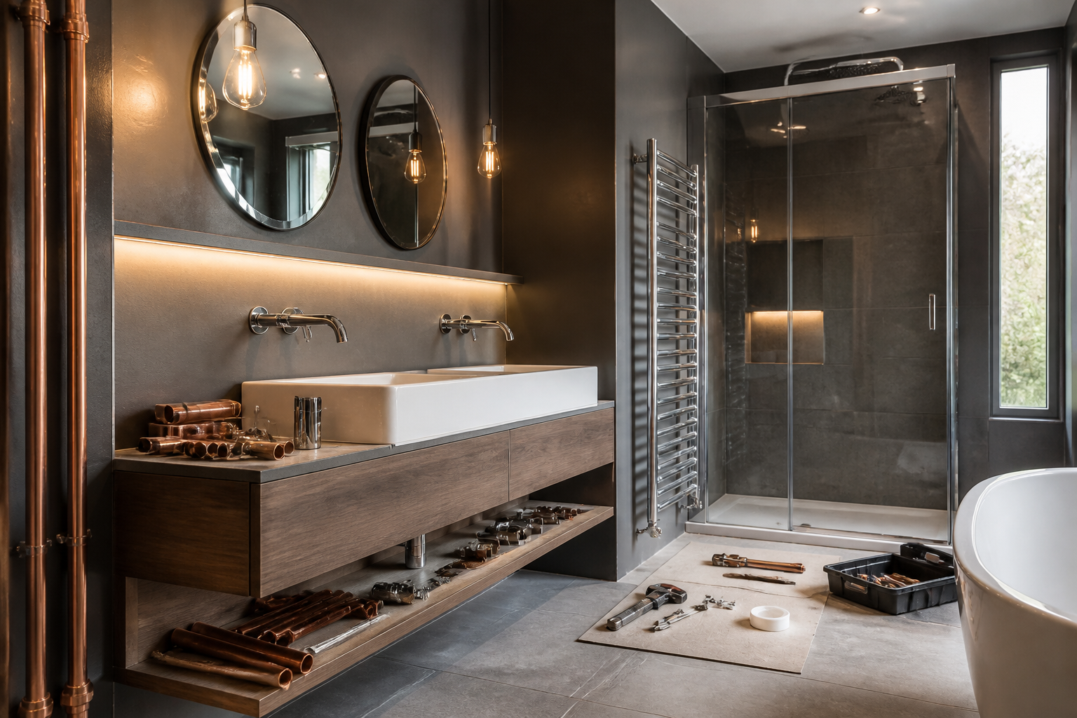 Modern bathroom renovation in progress with premium fixtures