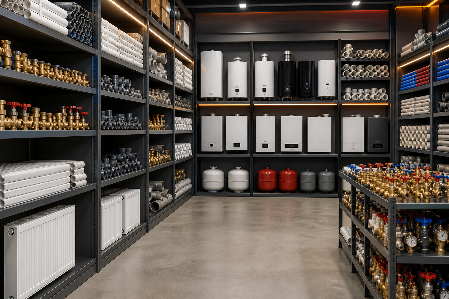 Organized wholesale inventory of plumbing and heating equipment
