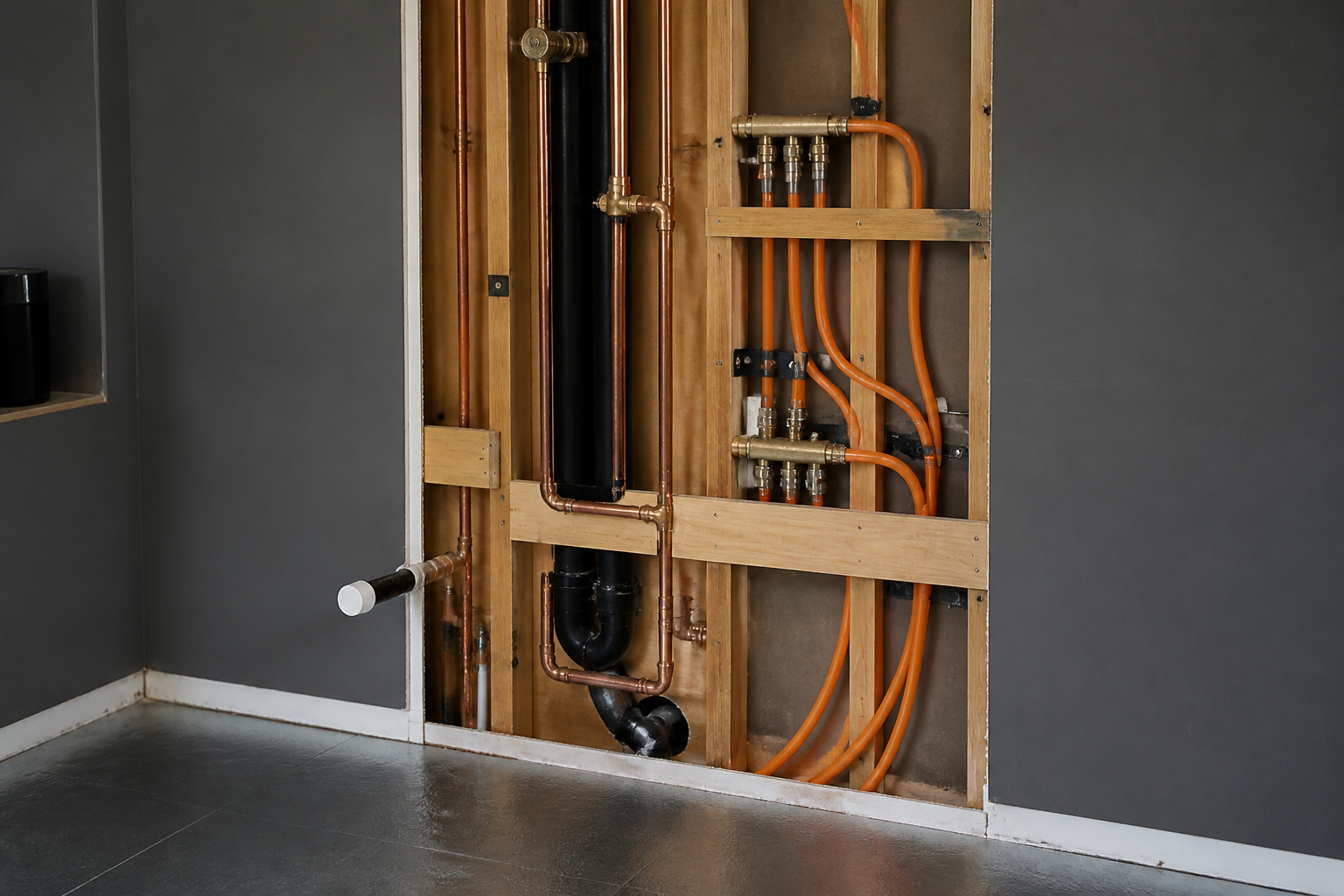 Underfloor heating pipes laid during a technical renovation phase