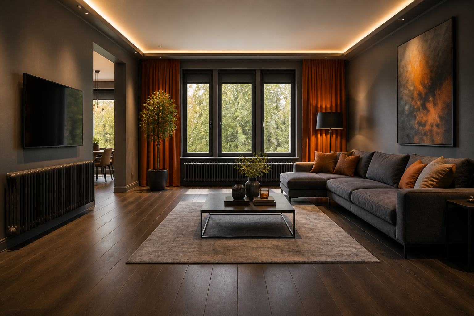 Living space interior renovation with refined finishes